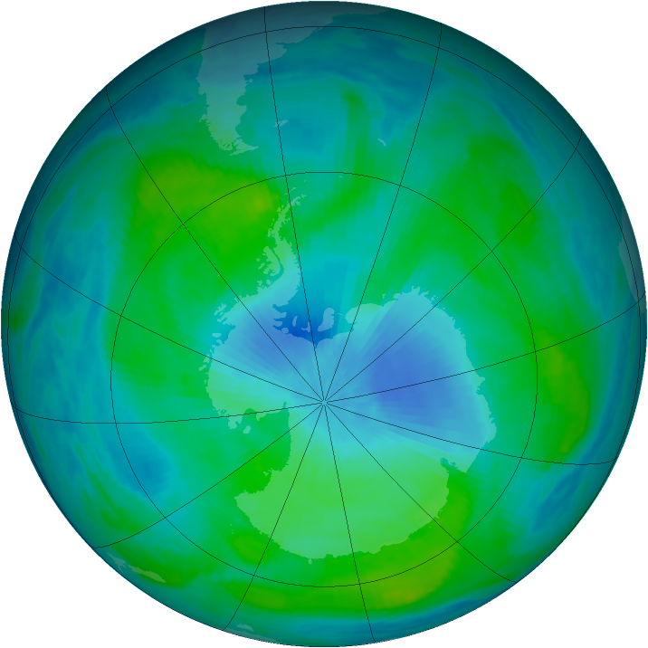Antarctic ozone map for 21 February 1988